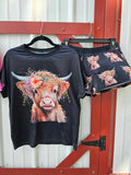 Highland Calf Women's Western Top and Short Pajama Set