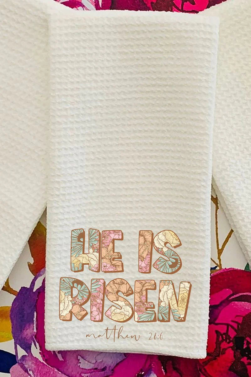 Block Letters He Is Risen Waffle Kitchen Towel