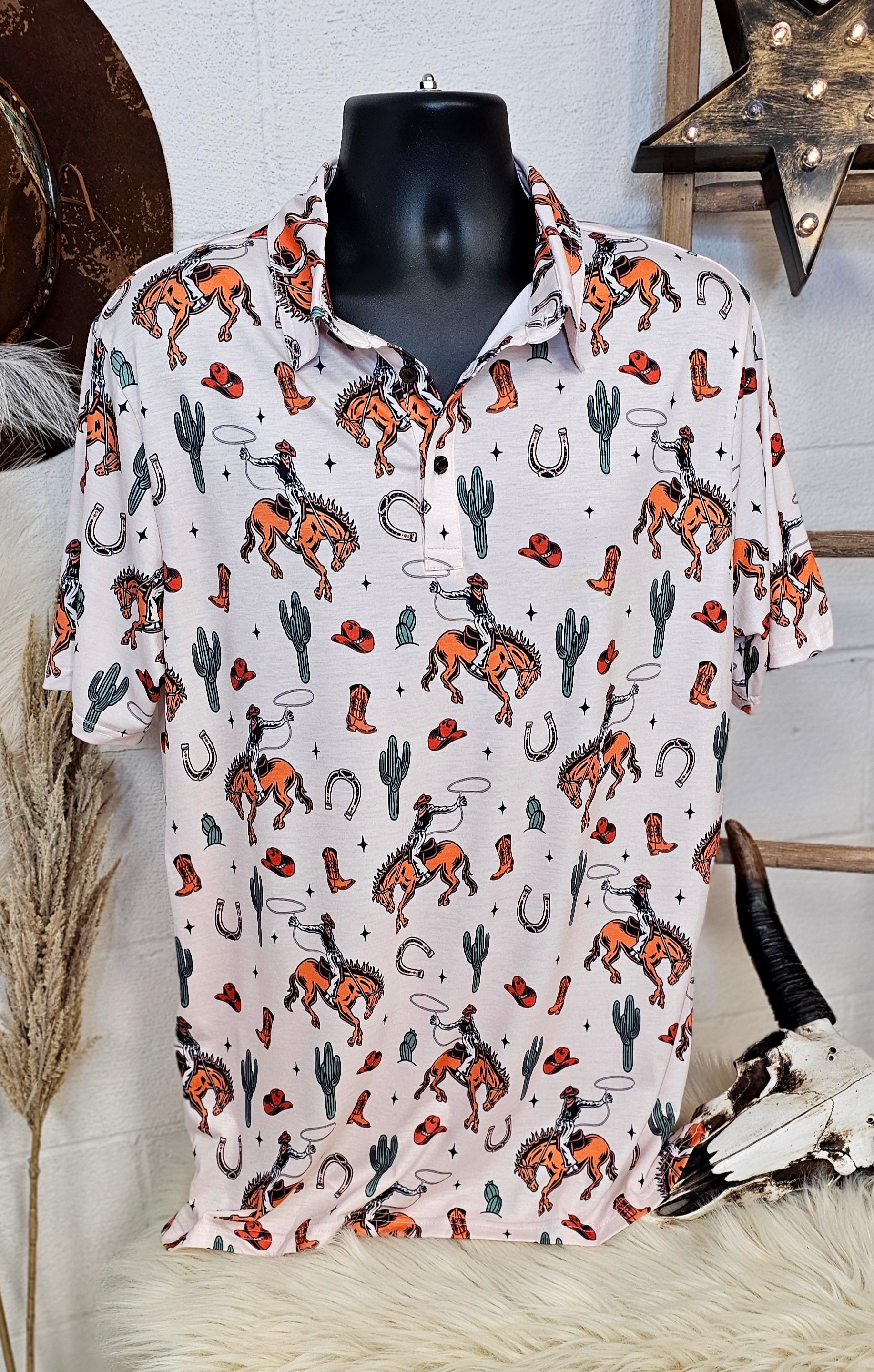Rodeo Cowboy Western Polo Style Shirt